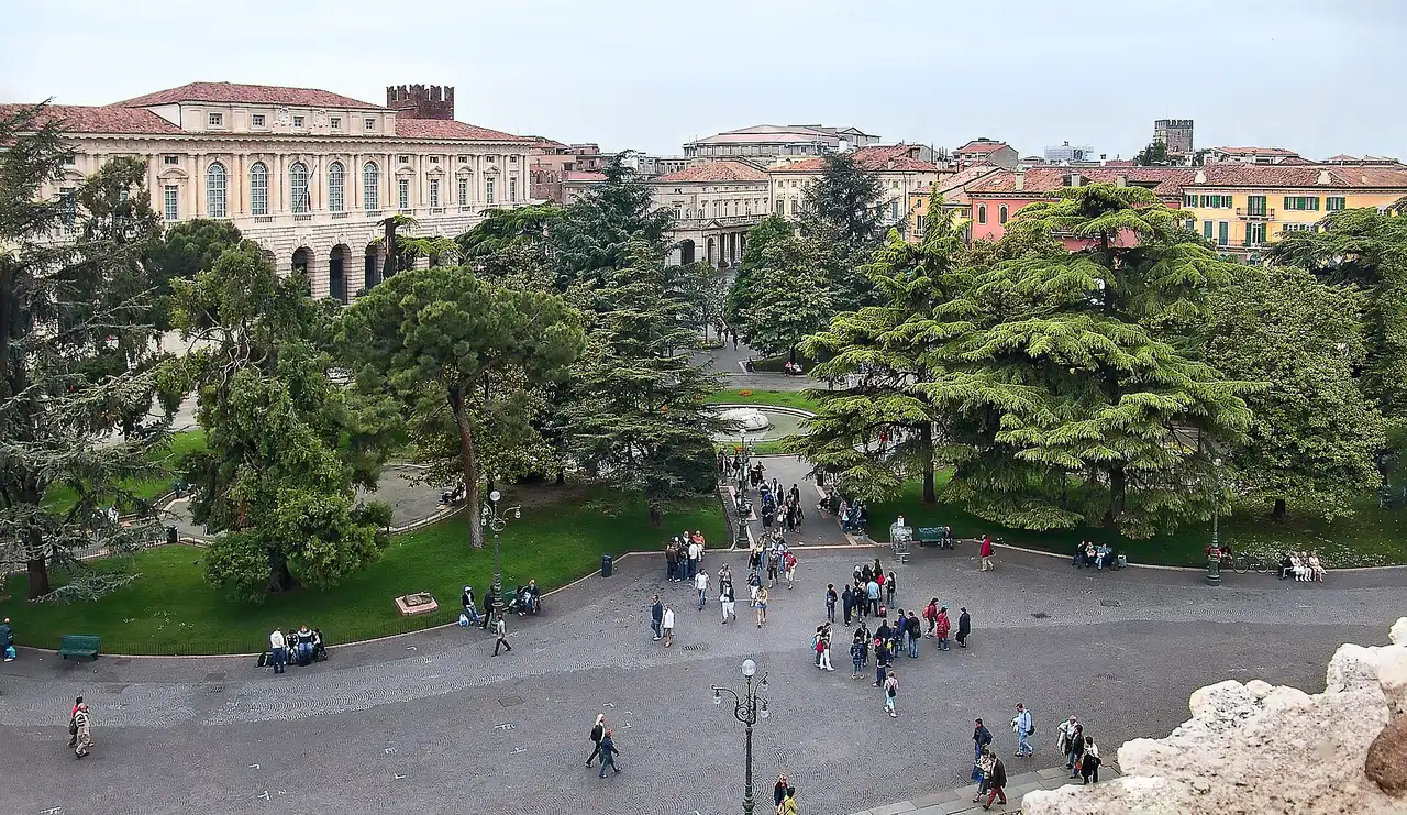 The Roman Arena of Verona from Piazza Bra with its intact outer ring — the anchor sight of a verona day trip from padua